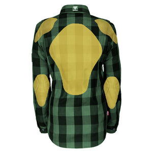 Protective Flannel Shirt for Women "Forest Fury" - Green and Black Checkered with Pads