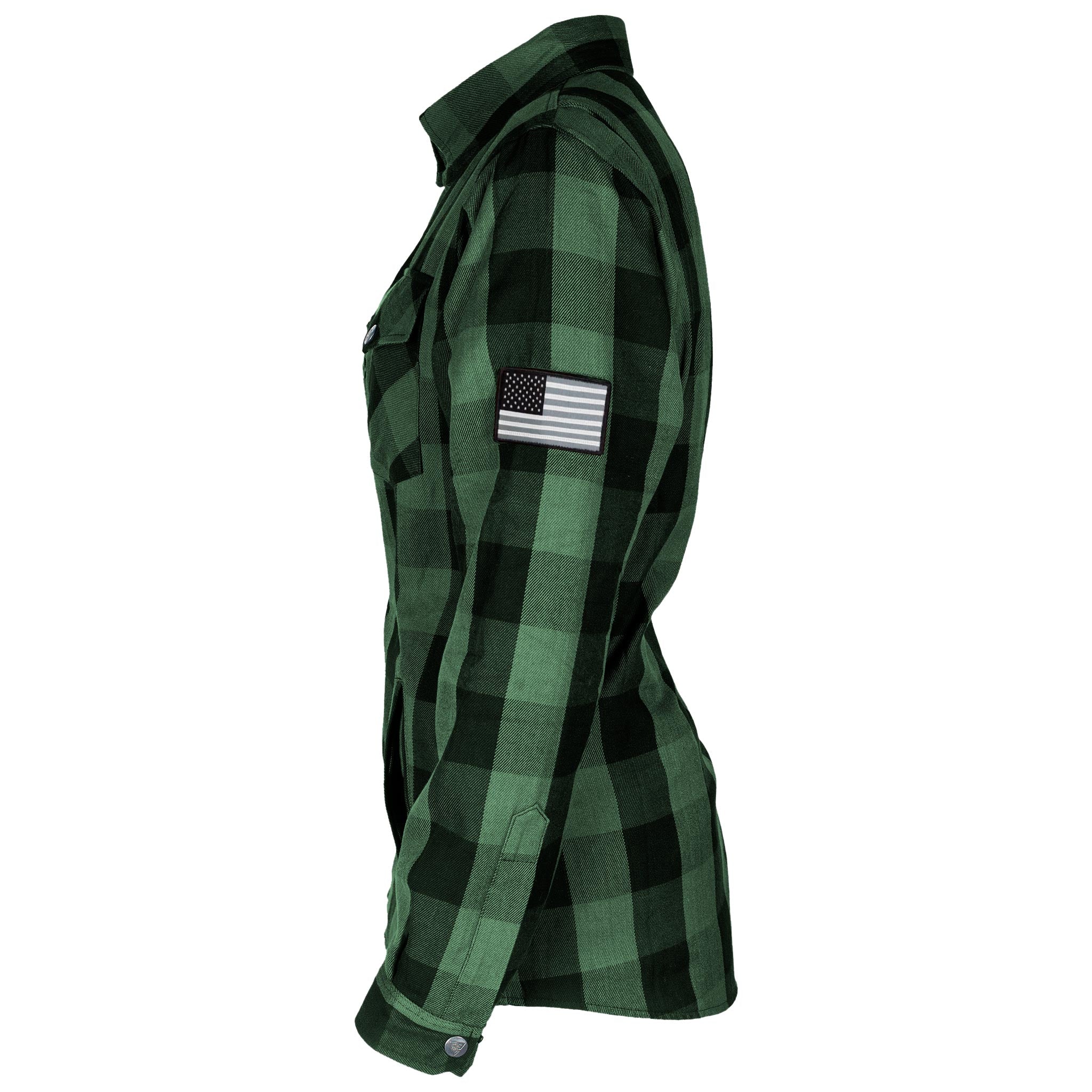 Protective Flannel Shirt for Women "Forest Fury" - Green and Black Checkered with Pads