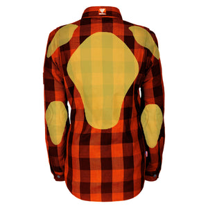 Protective Flannel Shirt for Women - Orange and Black Checkered with Pads