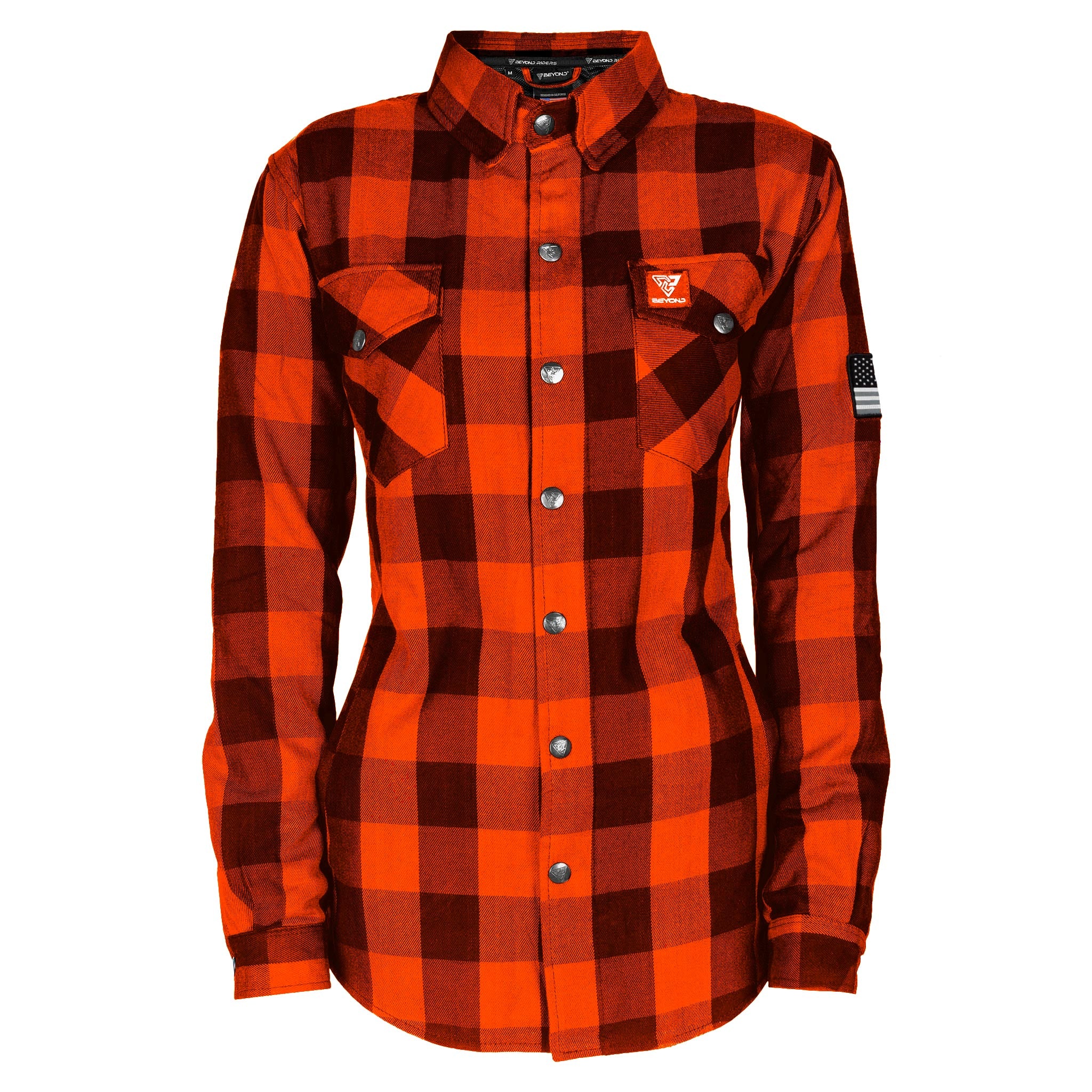 Flannel-Shirt-For-Women-Orange-Checkered-Front