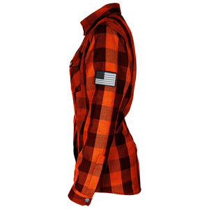 Protective Flannel Shirt for Women - Orange and Black Checkered with Pads