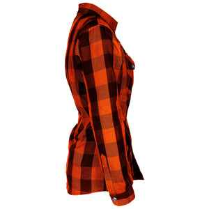 Protective Flannel Shirt for Women - Orange and Black Checkered with Pads