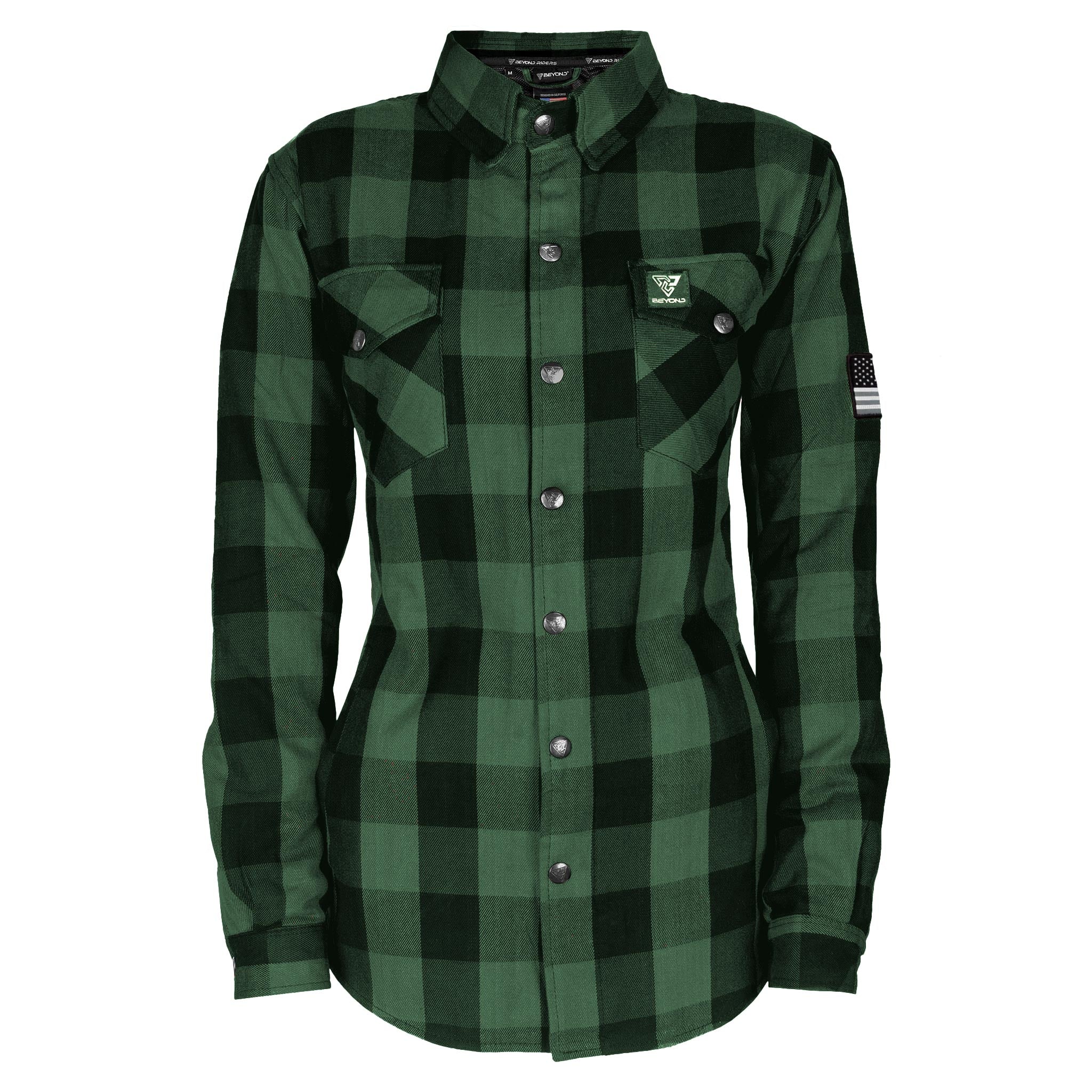 Protective Flannel Shirt for Women Green and Black Checkered with Pads