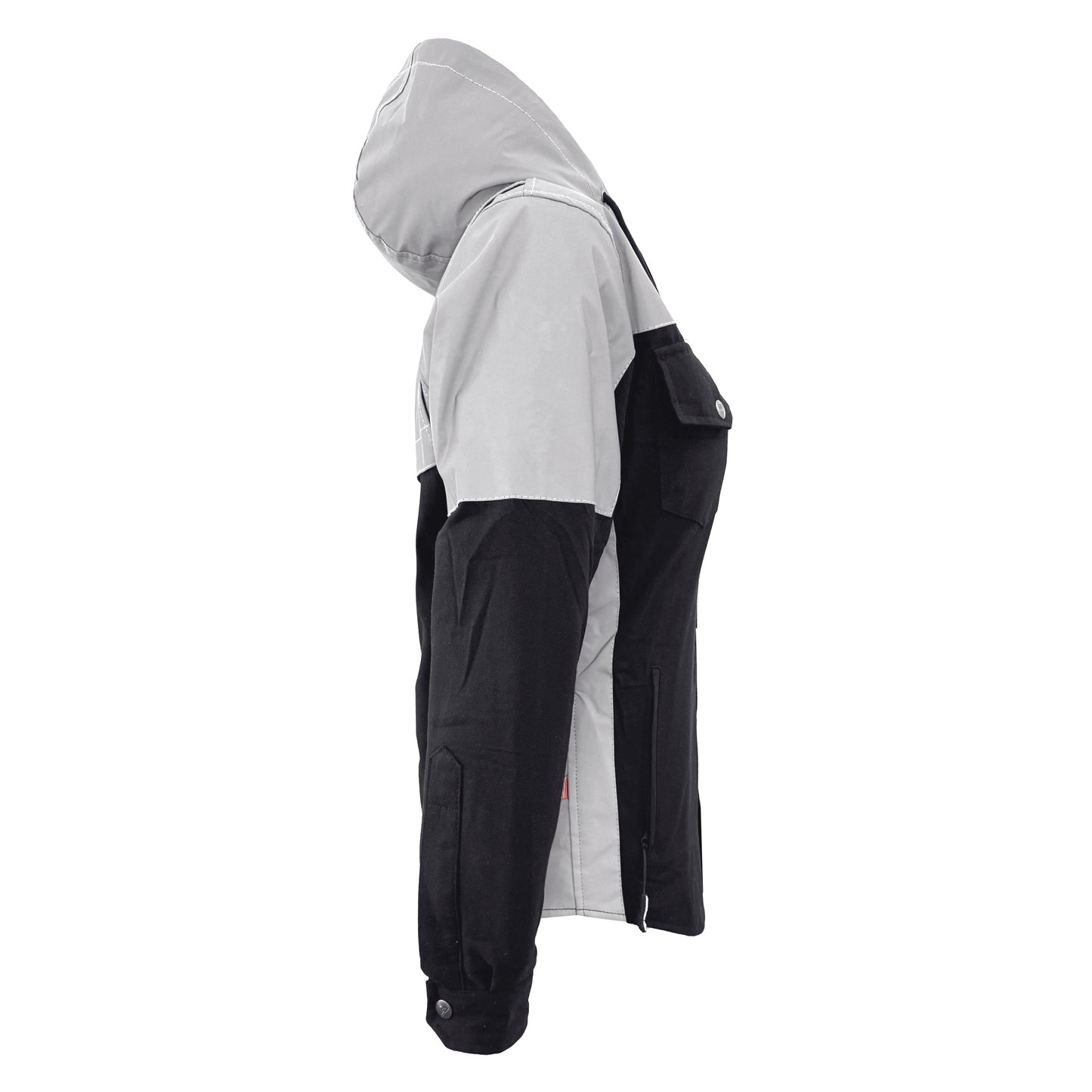 Protective Reflective Flannel Hoodie "Alloy Eclipse" For Women - Black and Silver with Pads