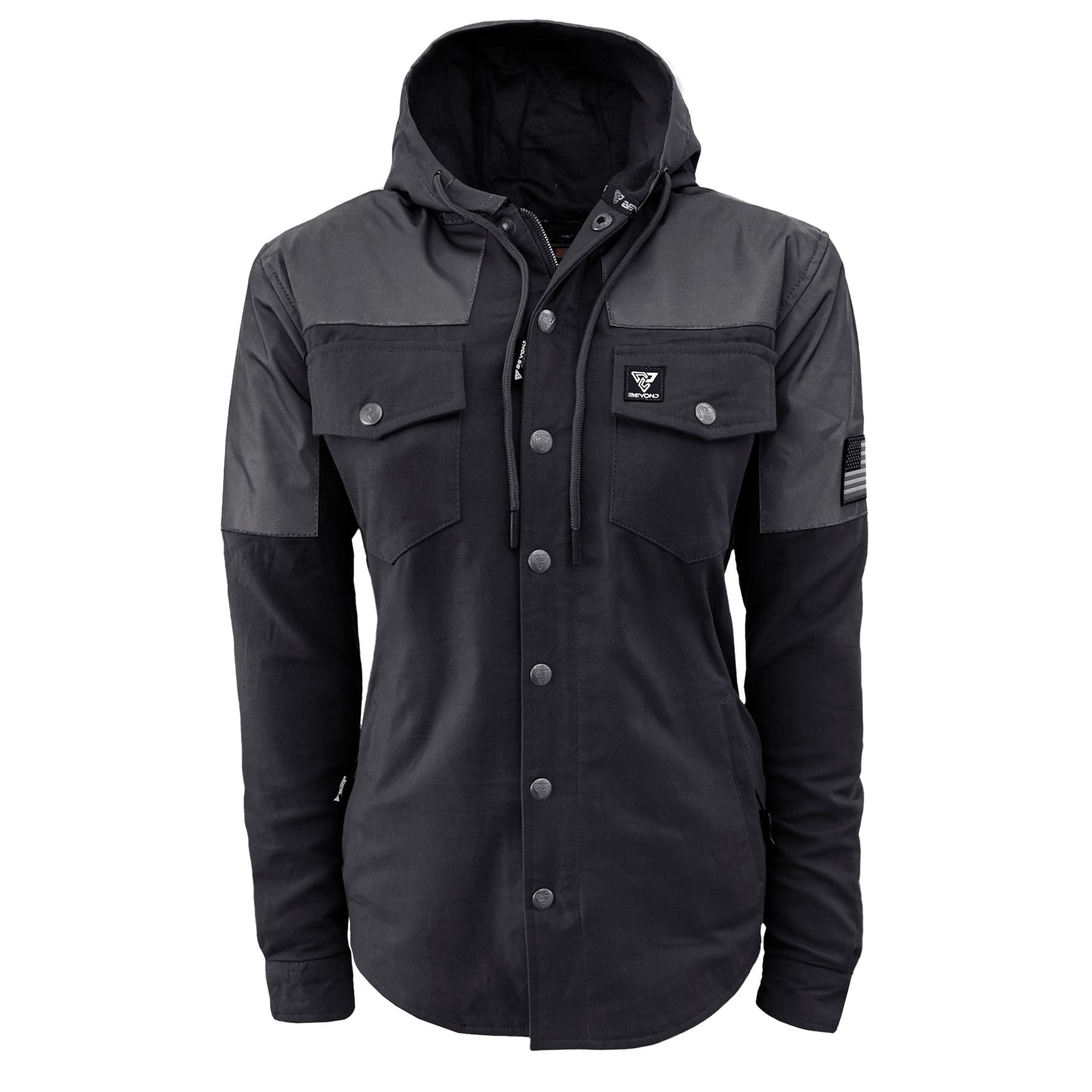 Protective Reflective Flannel Hoodie "Nightfall Nebula" For Women - Black with Pads