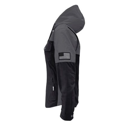 Protective Reflective Flannel Hoodie "Nightfall Nebula" For Women - Black with Pads