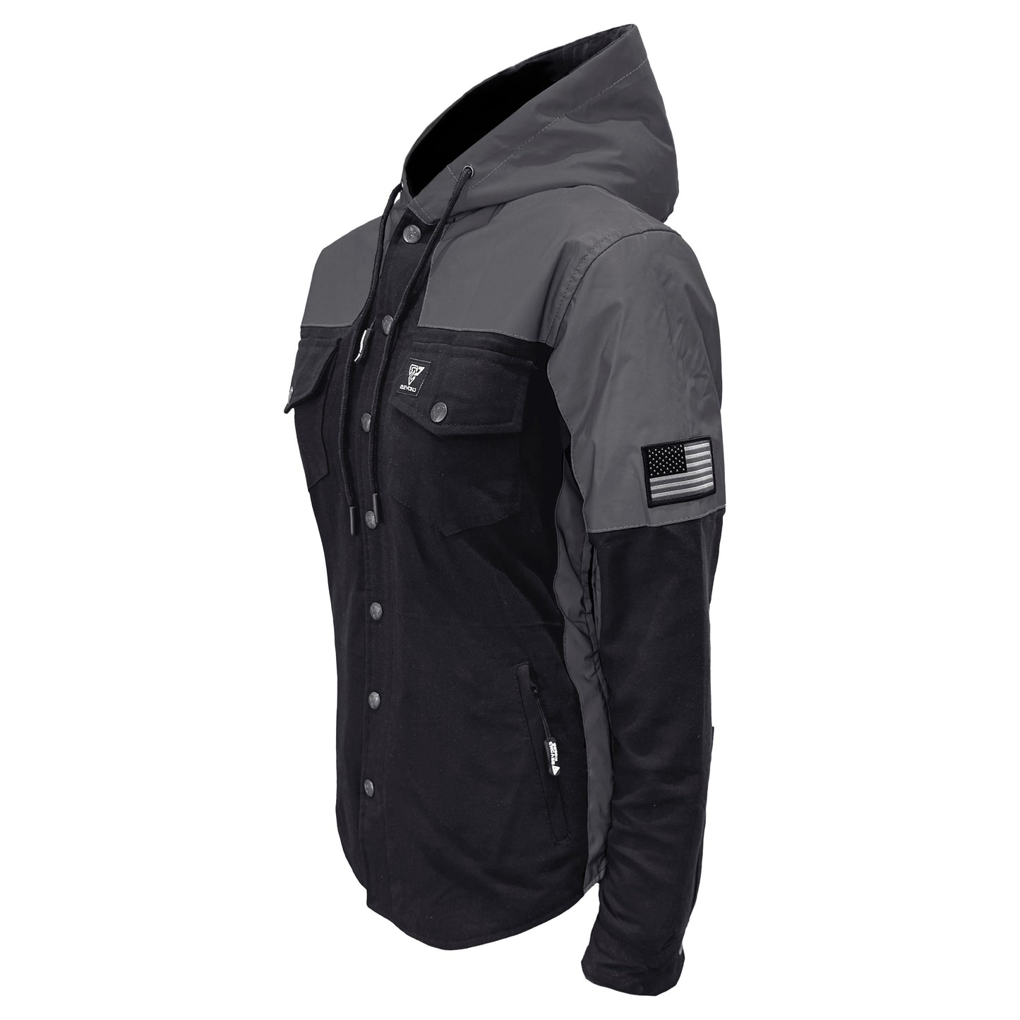 Protective Reflective Flannel Hoodie "Nightfall Nebula" For Women - Black with Pads