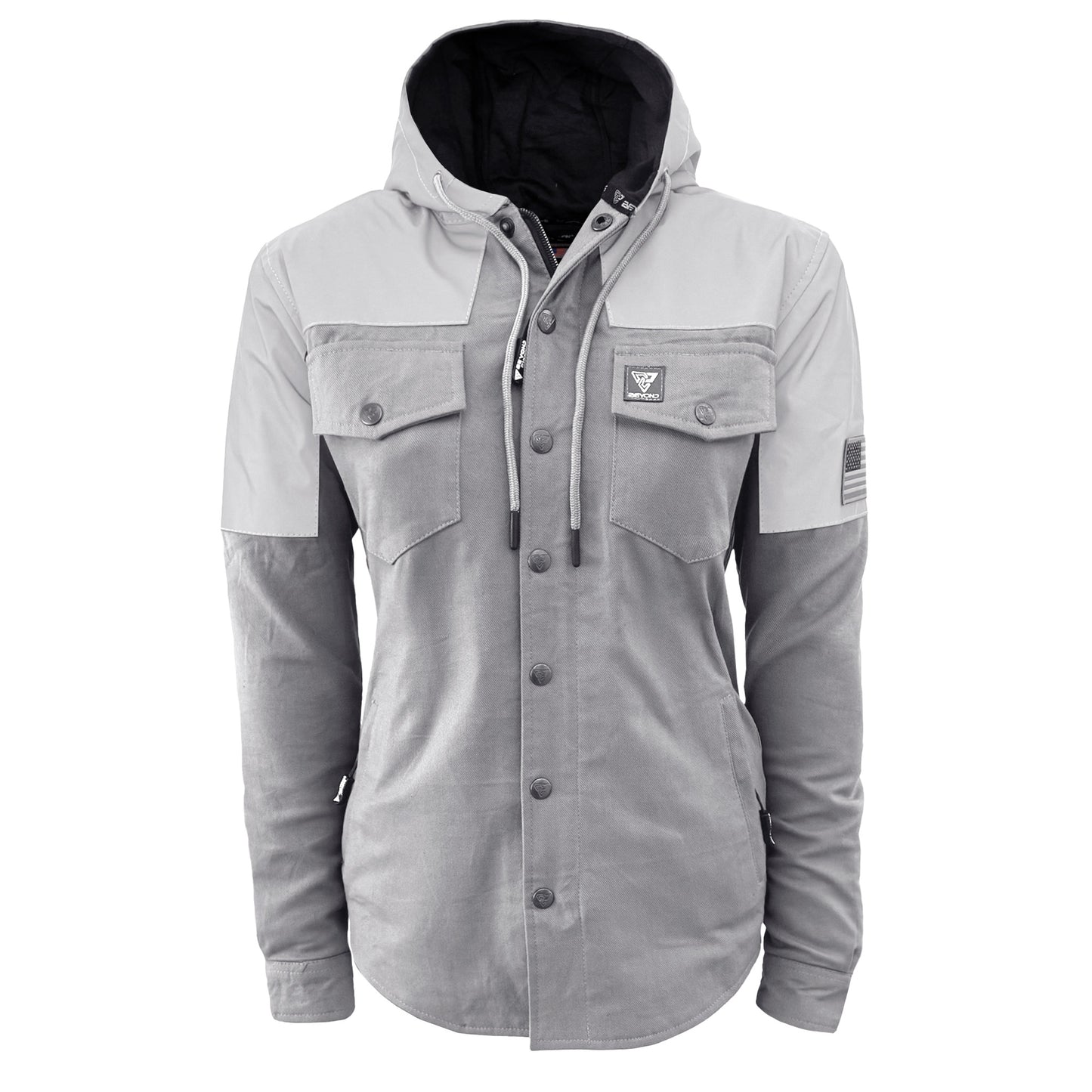 Protective Reflective Flannel Hoodie "Twilight Titanium" For Women - Grey and Silver with Pads