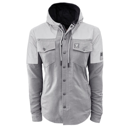 Protective Reflective Flannel Hoodie "Twilight Titanium" For Women - Grey and Silver with Pads