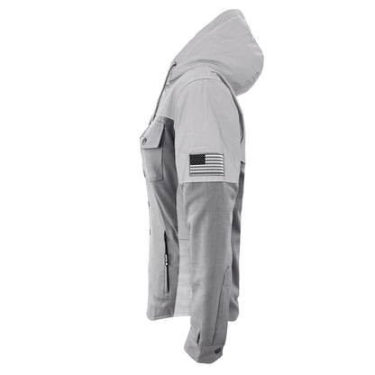Protective Reflective Flannel Hoodie "Twilight Titanium" For Women - Grey and Silver with Pads