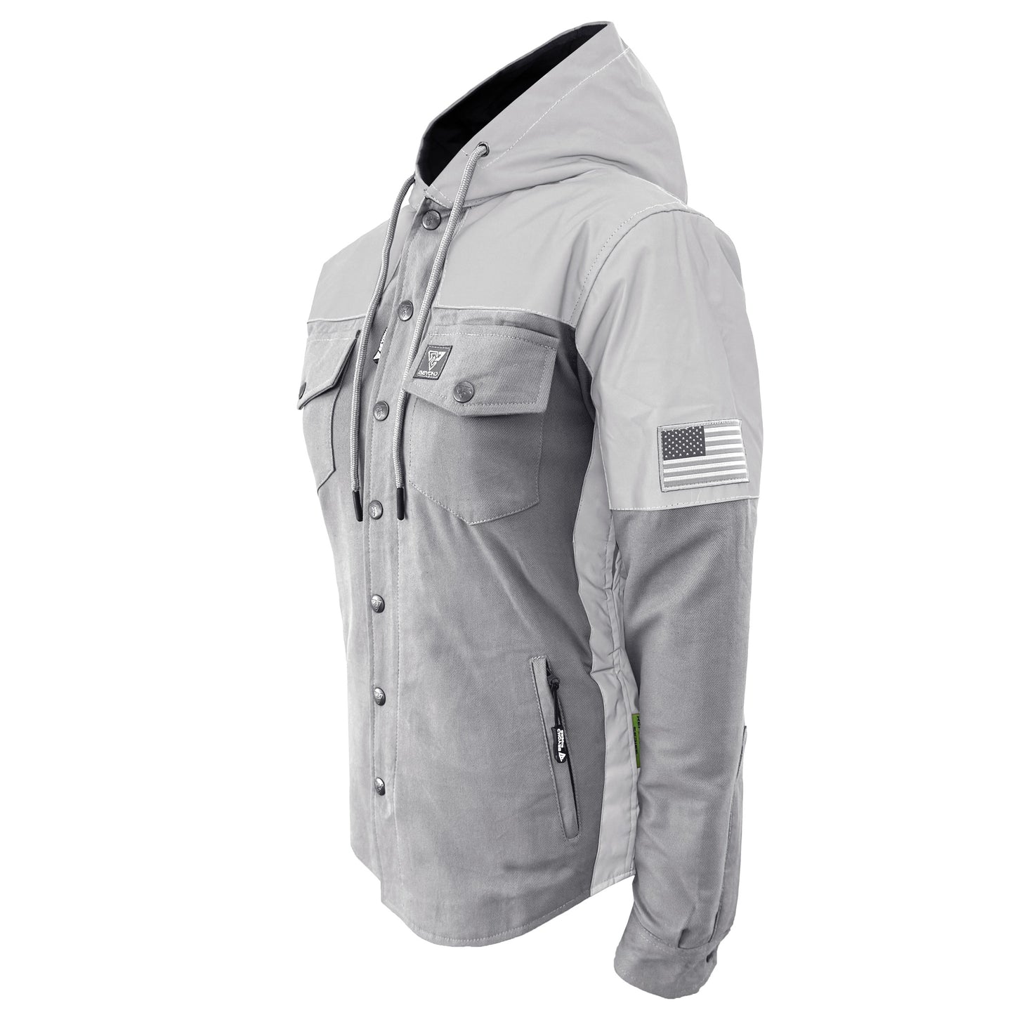 Protective Reflective Flannel Hoodie "Twilight Titanium" For Women - Grey and Silver with Pads
