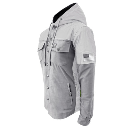Protective Reflective Flannel Hoodie "Twilight Titanium" For Women - Grey and Silver with Pads