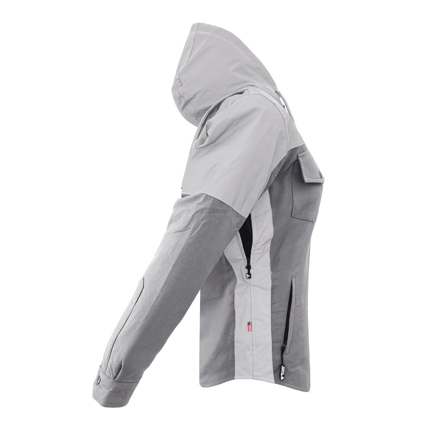 Protective Reflective Flannel Hoodie "Twilight Titanium" For Women - Grey and Silver with Pads