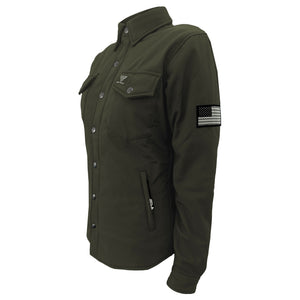 Protective SoftShell Winter Jacket for Women - Army Green Matte with Pads