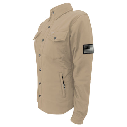 Protective SoftShell Winter Jacket for Women – Khaki Matte with Pads