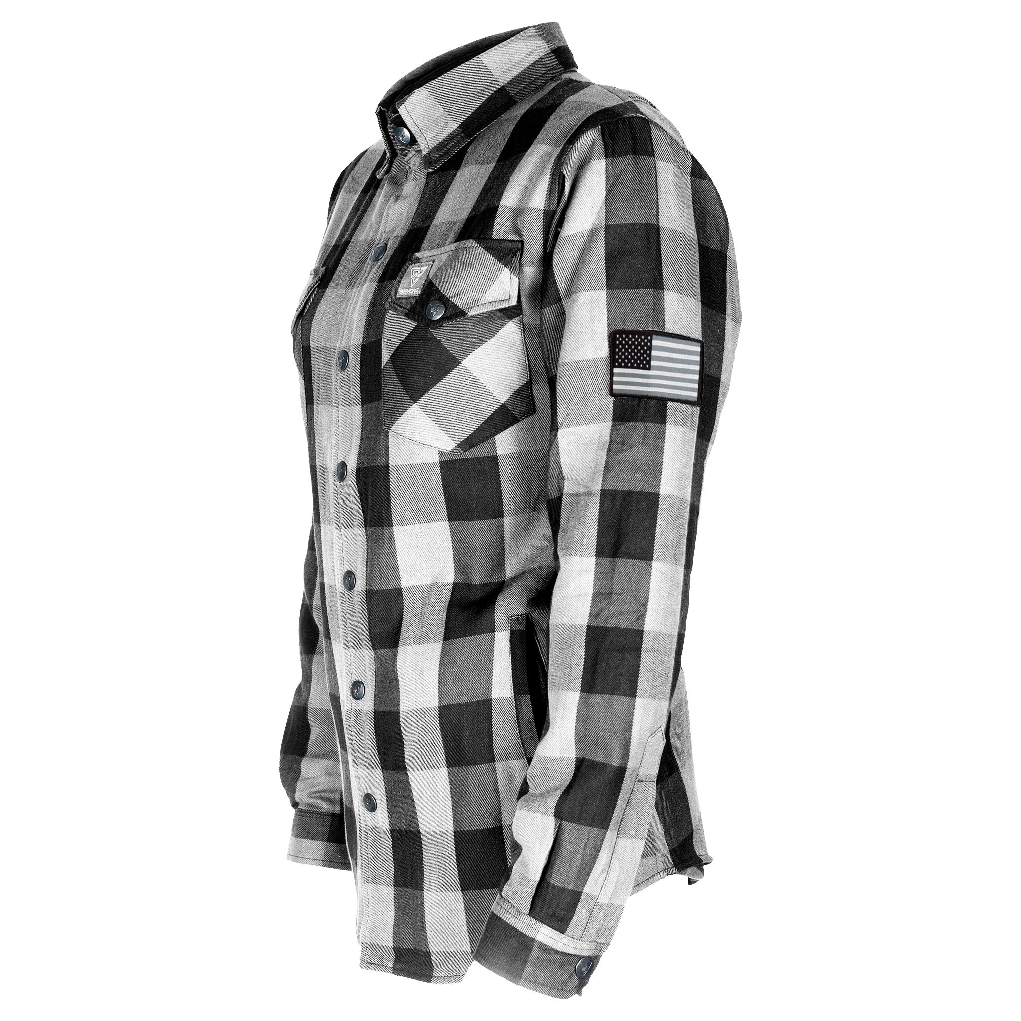 Protective Flannel Shirt for Women - White and Black Checkered with Pads