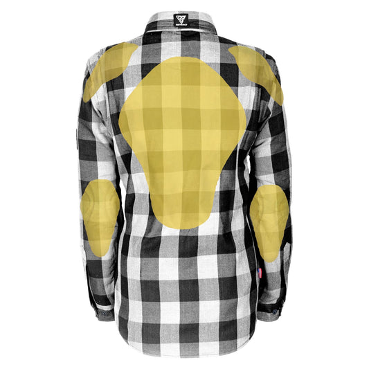 Protective Flannel Shirt for Women - White and Black Checkered with Pads