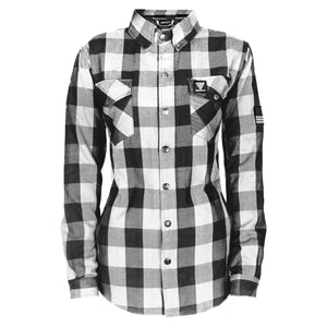 Protective Flannel Shirt for Women - White and Black Checkered with Pads