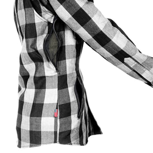 Protective Flannel Shirt for Women - White and Black Checkered with Pads