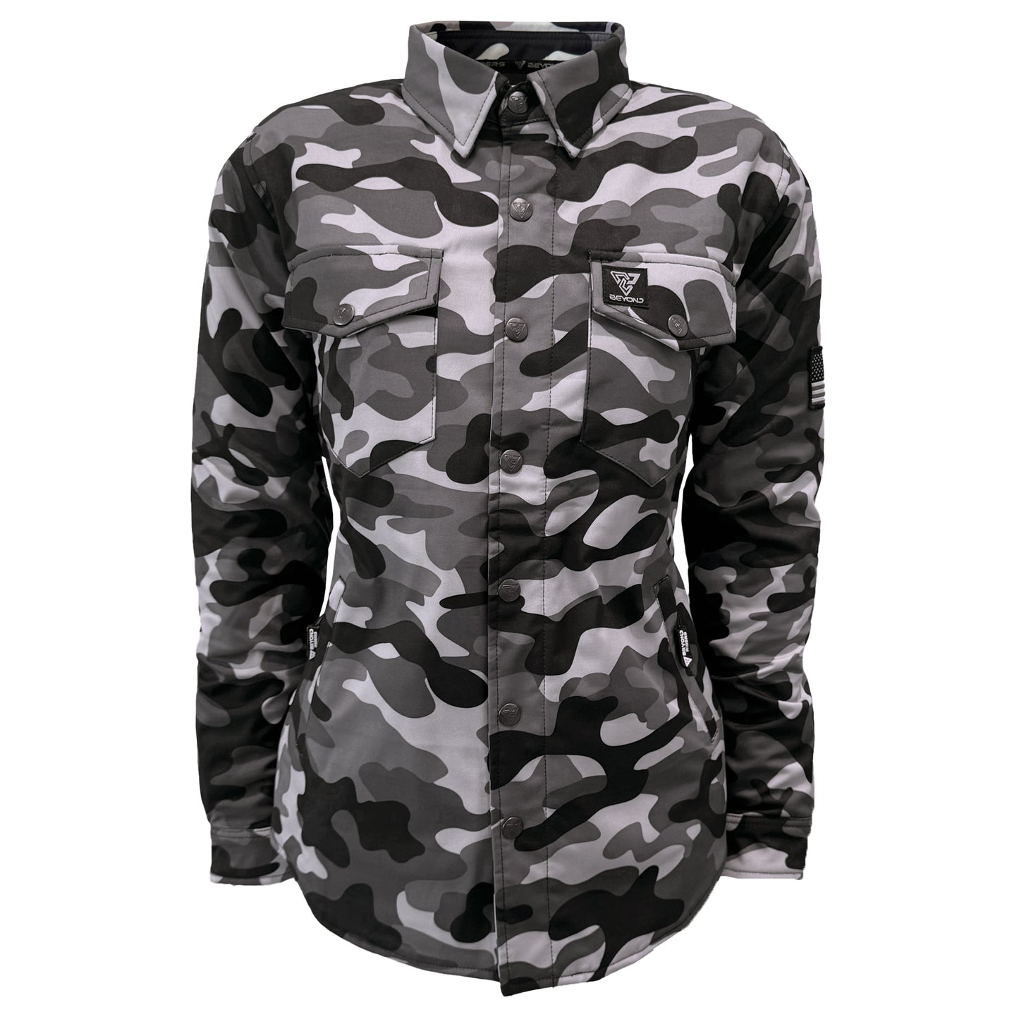 Protective SoftShell Winter Jacket for Women Camouflage Grey Boomer with Pads