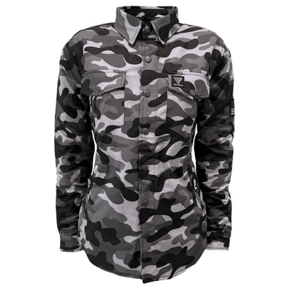 Protective SoftShell Winter Jacket for Women Camouflage Grey Boomer with Pads
