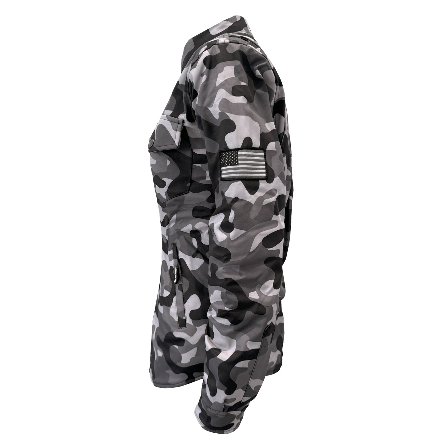 Protective SoftShell Winter Jacket for Women Camouflage Grey Boomer with Pads