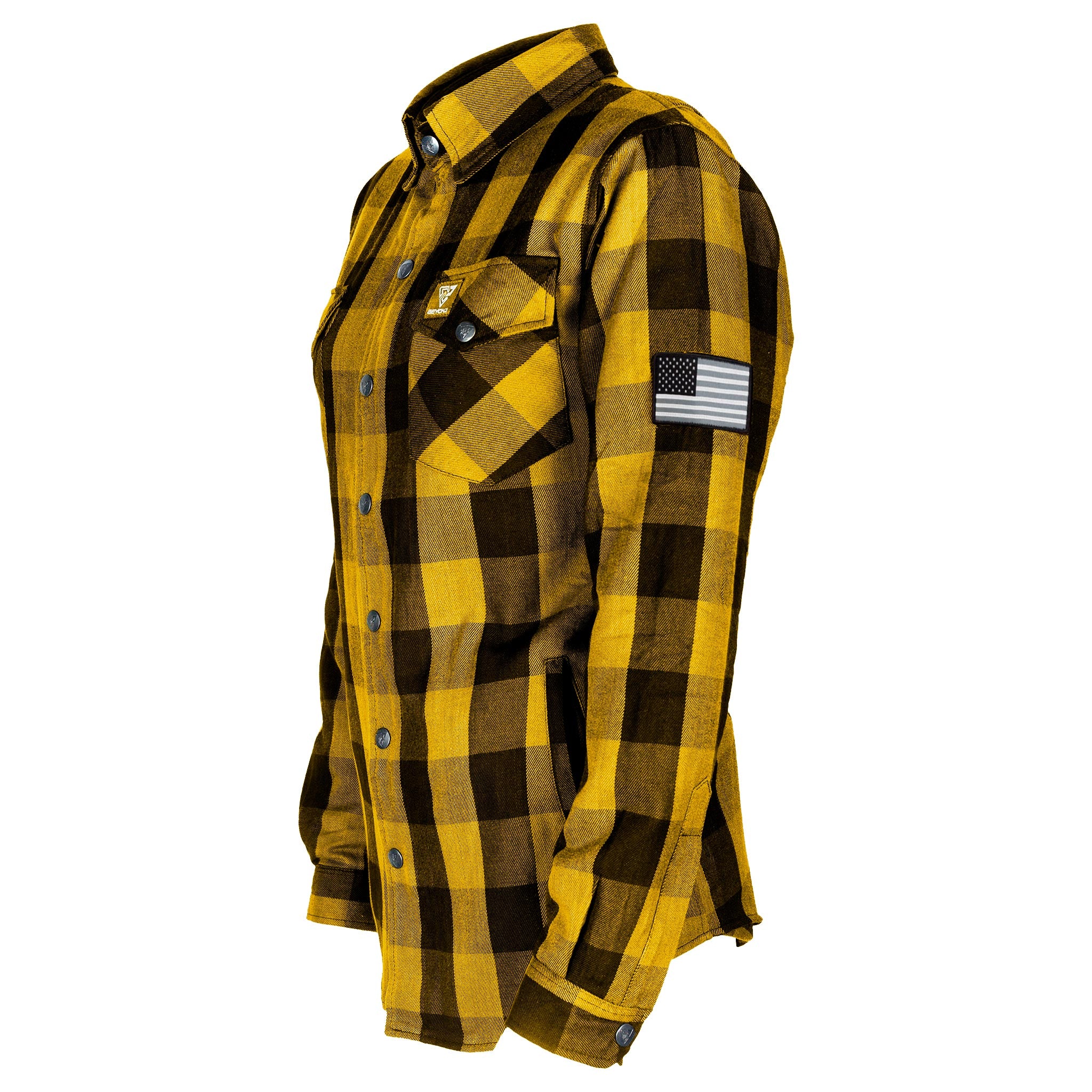 Protective Flannel Shirt for Women "Blaze of Glory" - Yellow and Black Checkered with Pads