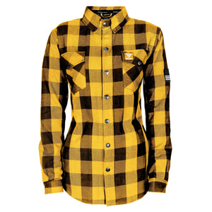 Protective Flannel Shirt for Women - Yellow and Black Checkered with Pads