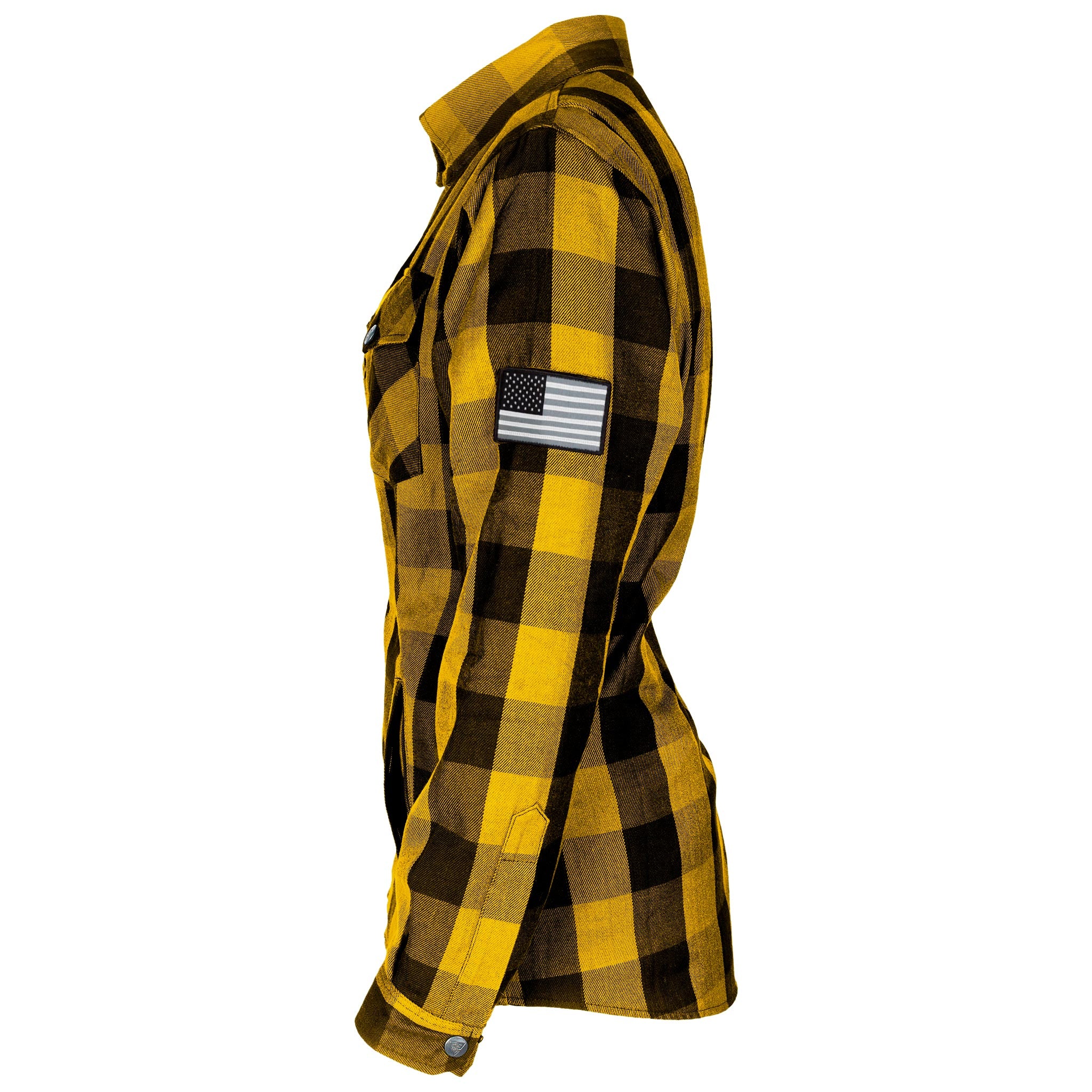 Protective Flannel Shirt for Women "Blaze of Glory" - Yellow and Black Checkered with Pads