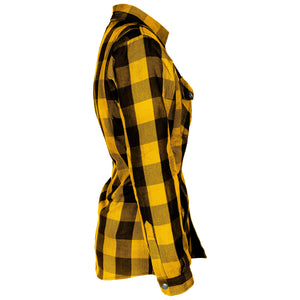 Protective Flannel Shirt for Women - Yellow and Black Checkered with Pads