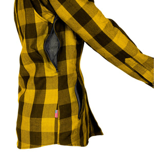 Protective Flannel Shirt for Women - Yellow and Black Checkered with Pads