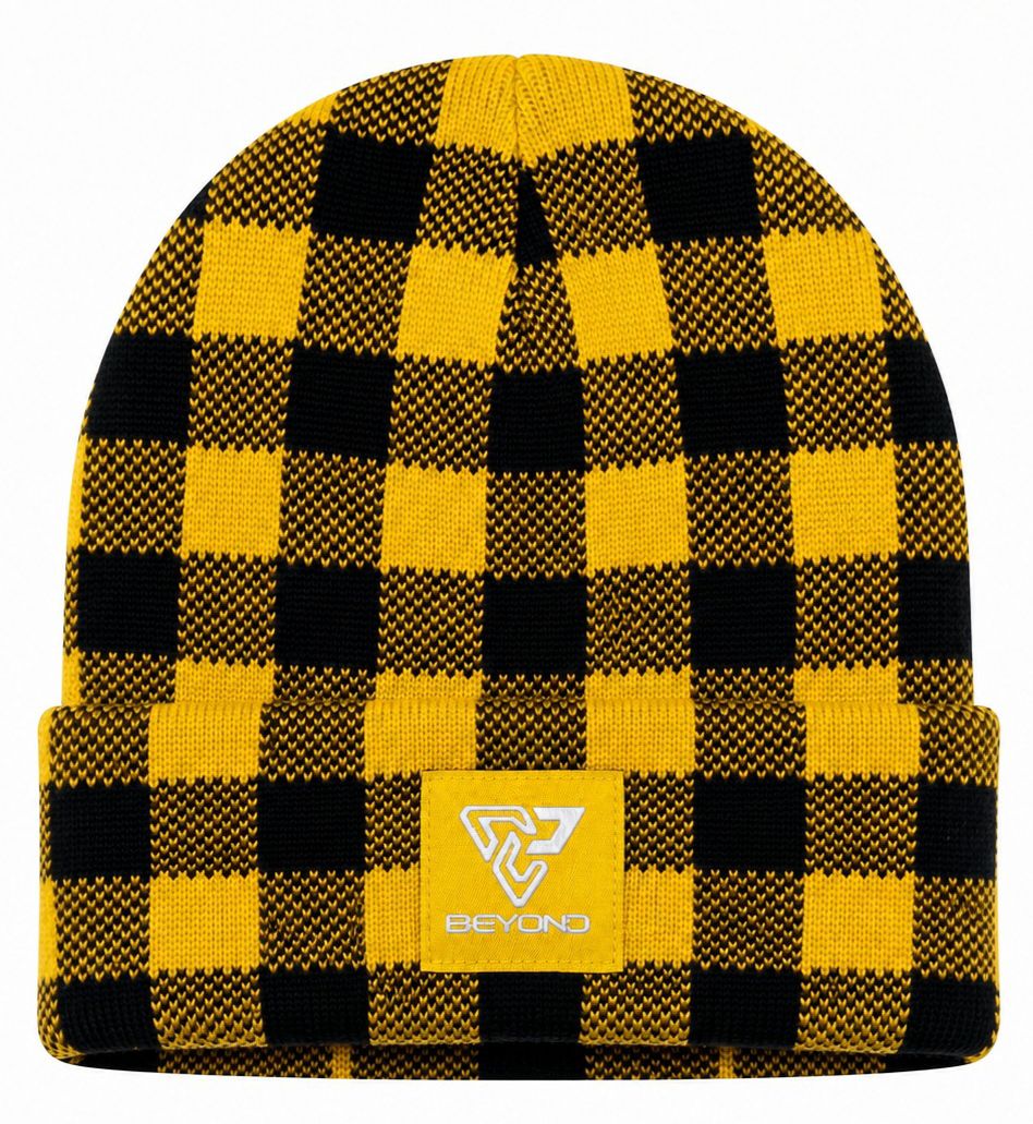 Knit Cuffed Checkered Beanie