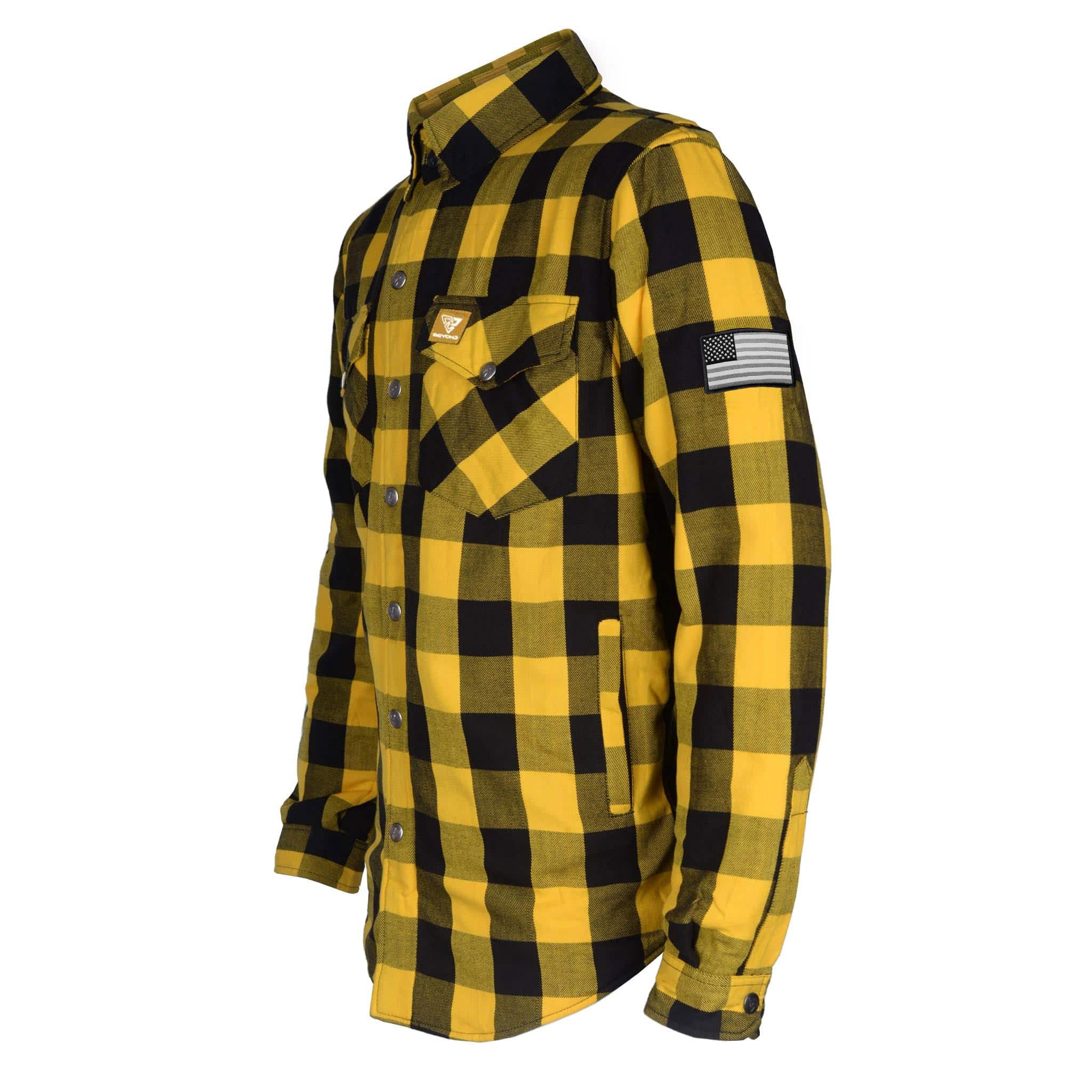 Protective Flannel Shirt - Yellow and Black Checkered with Pads