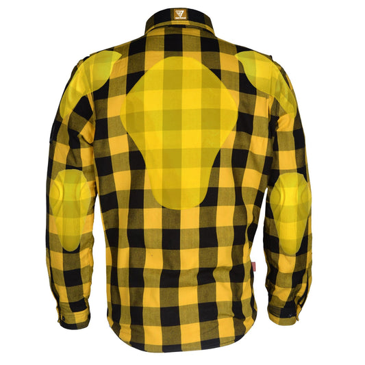 SALE Protective Flannel Shirt "Blaze of Glory" - Yellow and Black Checkered with Pads