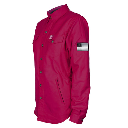 Protective Flannel Shirt for Women - Red Maroon Solid with Pads