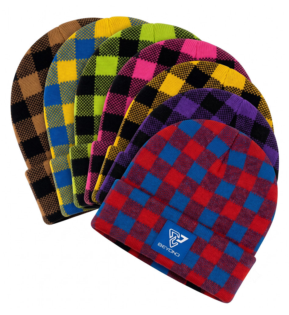Knit Cuffed Checkered Beanie