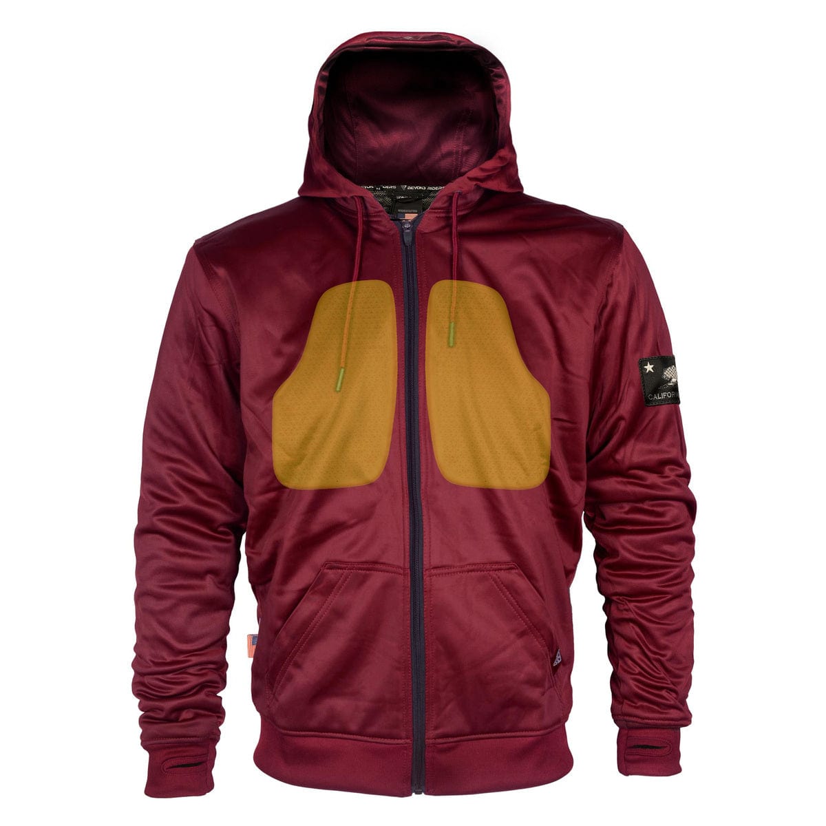 Hoodie-Ultra-Unisex-Red-Maroon-Front-With-Chest-Pads