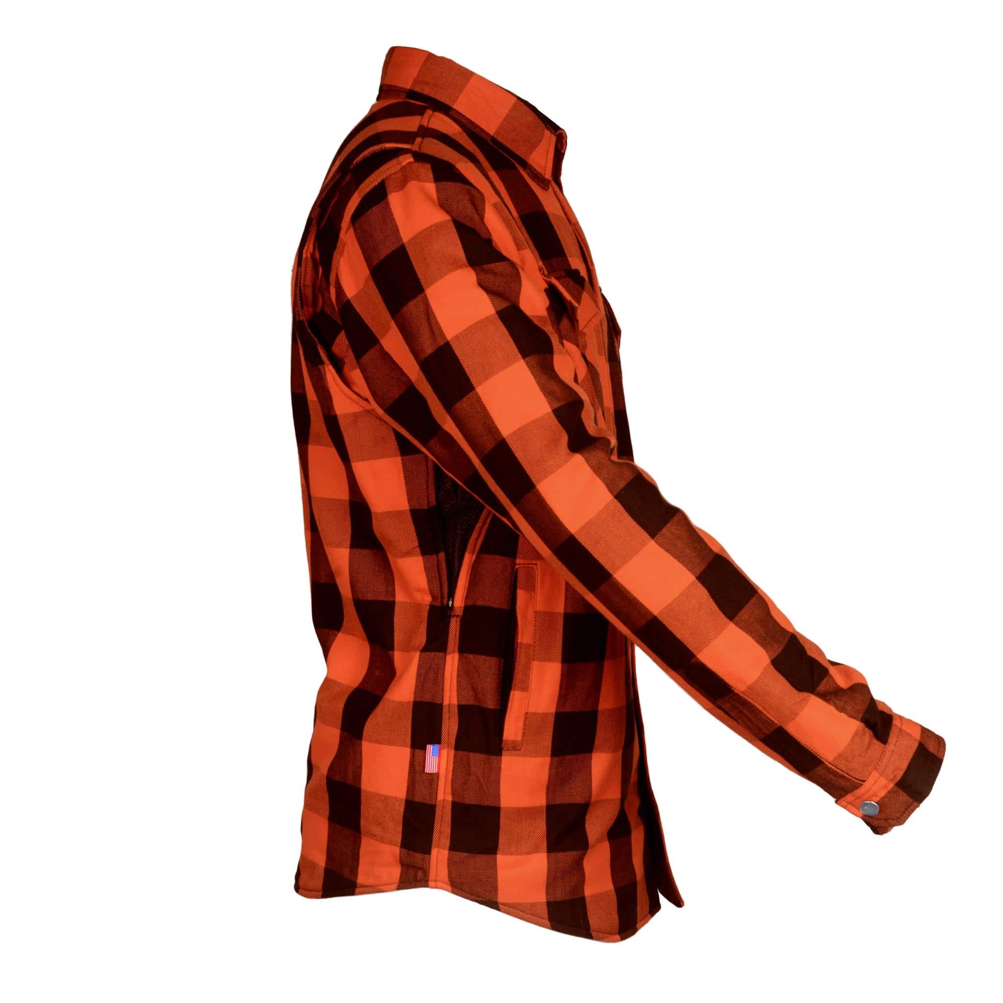 Protective Flannel Shirt "Autumn Blast" - Orange and Black Checkered with Pads