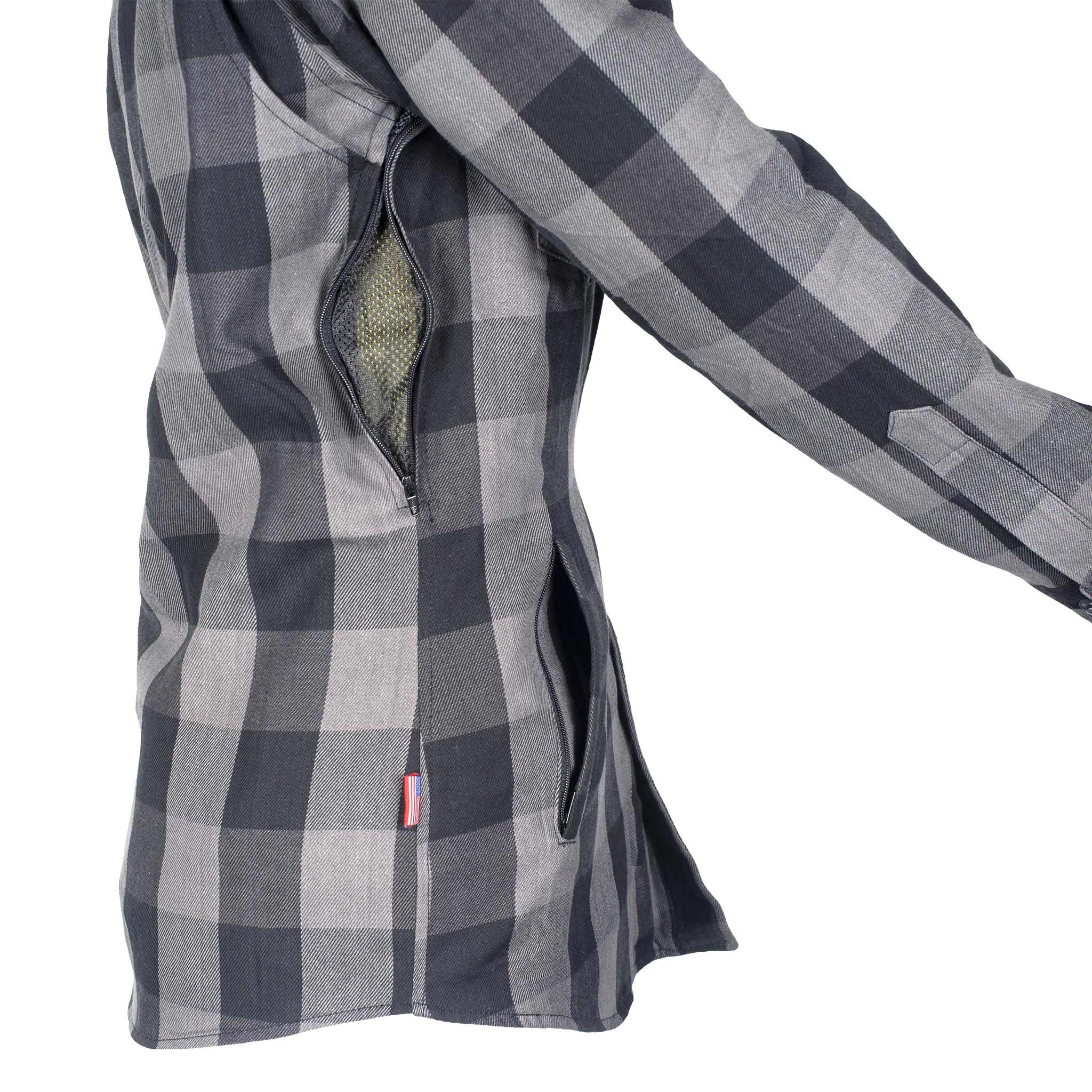 Protective Flannel Shirt for Women - Grey Checkered with Pads